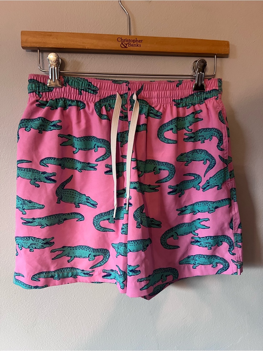 chubbies Pink Swim Shorts with Teal Alligator Print